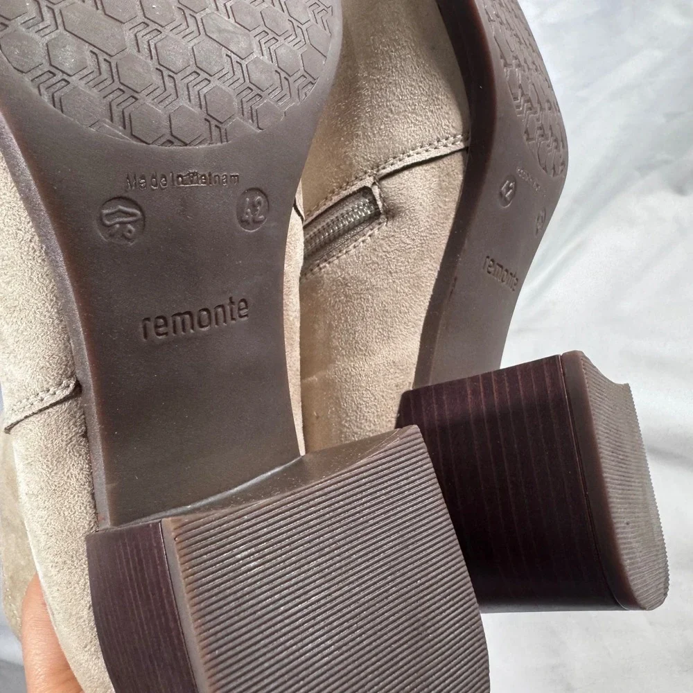 New‎ Remonte Gwyneth 70 Beige Suede Leather Block Heel Ankle Boots Women Size 10